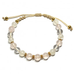 Bracelet Boules Macramé en Quartz Rose, Pierre de Lune & Cristal de Roche