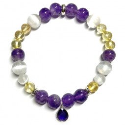 Bracelet Boules en Améthyste, Citrine & Sélénite