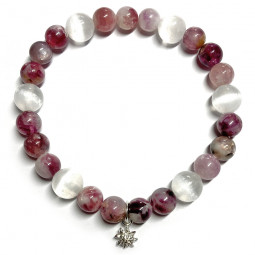 Bracelet Boules en Lépidolite & Sélénite