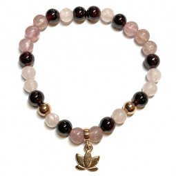 Bracelet en Quartz Rose, Quartz Hématoïde & Grenat