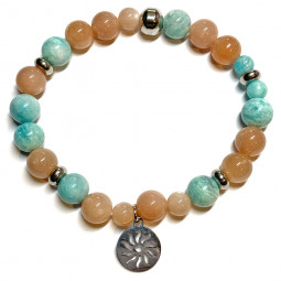 Bracelet Boules en Amazonite & en Pierre de Soleil