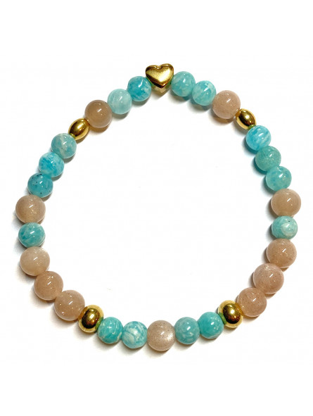 Bracelet Boules en Amazonite & Pierre de Soleil