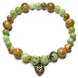 Bracelet boules en Jaspe Paysage & en Chrysoprase