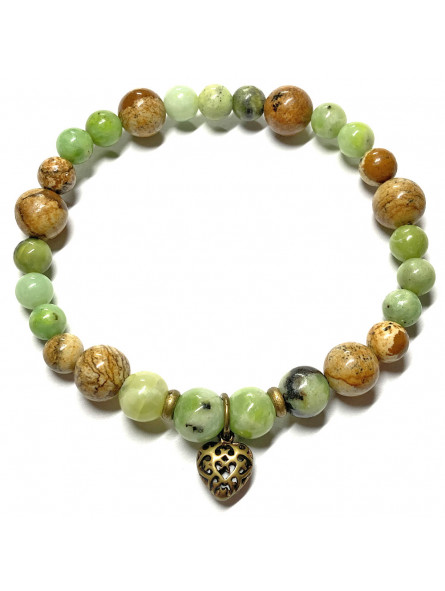 Bracelet boules en Jaspe Paysage & en Chrysoprase