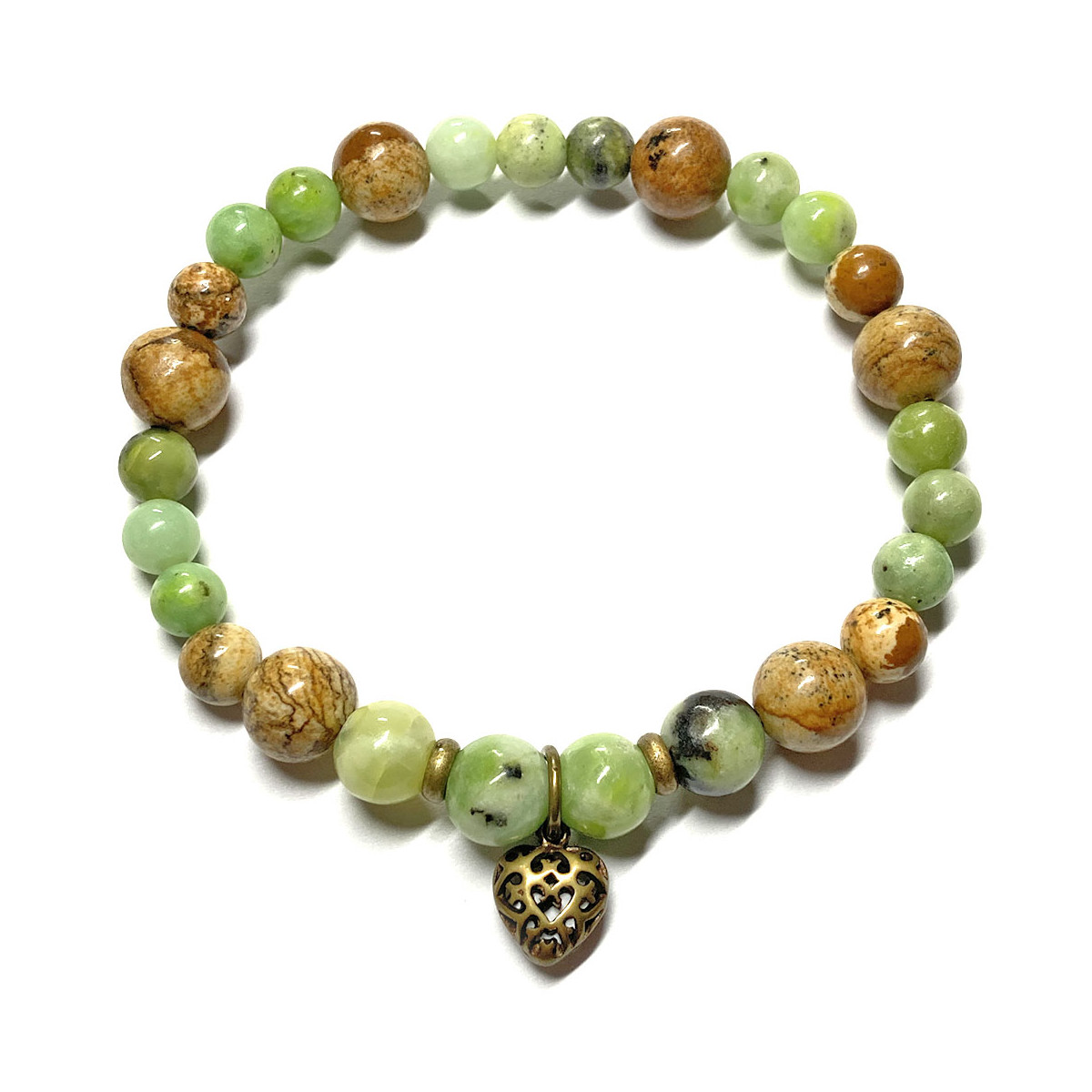 Bracelet boules en Jaspe Paysage & en Chrysoprase