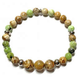 Bracelet boules en Jaspe Paysage & Chrysoprase