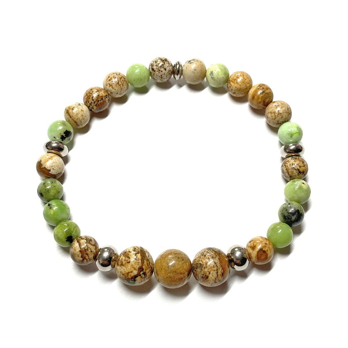 Bracelet boules en Jaspe Paysage & Chrysoprase