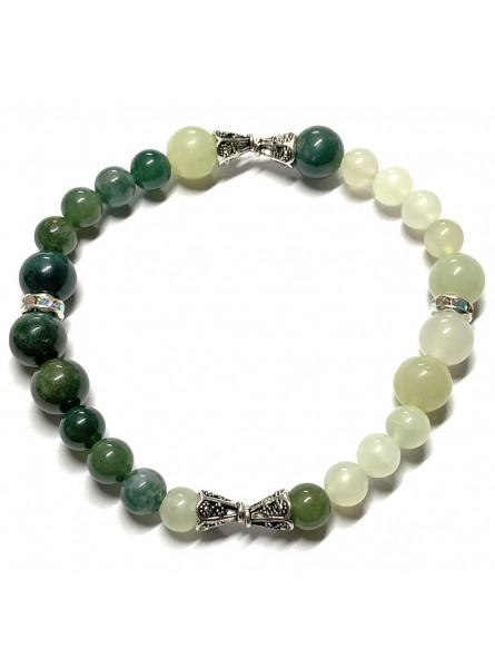 Bracelet Boules en Agate Mousse & en Jade