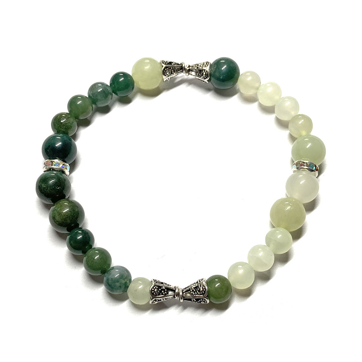 Bracelet Boules en Agate Mousse & en Jade