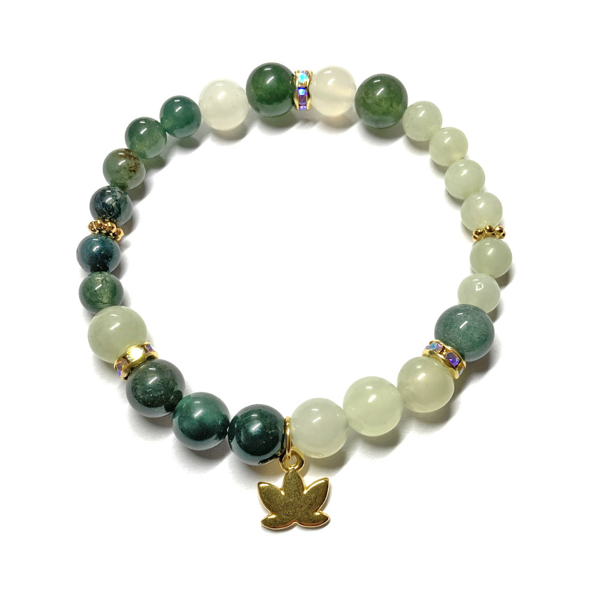Bracelet Boules en Agate Mousse & Jade