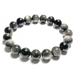 Bracelet Boules en Obsidienne Argentée