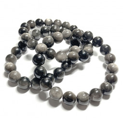 Bracelet Boules en Obsidienne Argentée