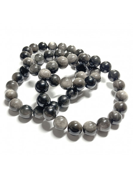 Bracelet Boules en Obsidienne Argentée