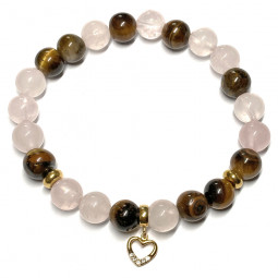 Bracelet Boules Création en Quartz Rose & Oeil de Tigre