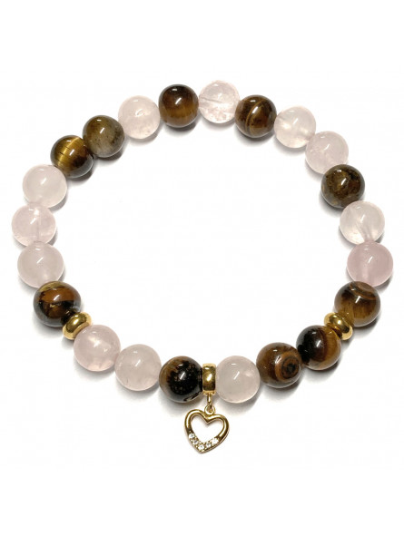Bracelet Boules Création en Quartz Rose & Oeil de Tigre