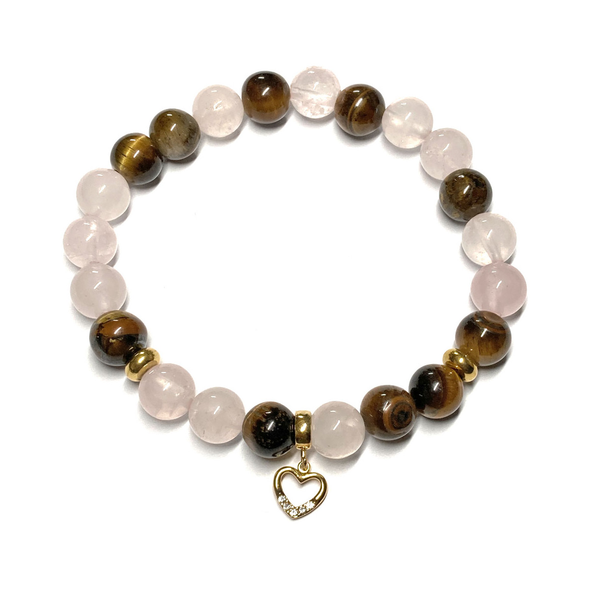 Bracelet Boules Création en Quartz Rose & Oeil de Tigre