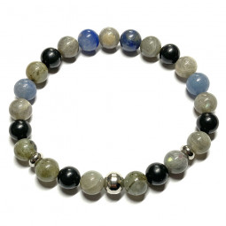 Bracelet Boules en Labradorite, Aventurine Bleue & Shungite