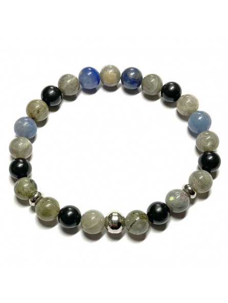 Bracelet Boules en Labradorite, Aventurine Bleue & Shungite