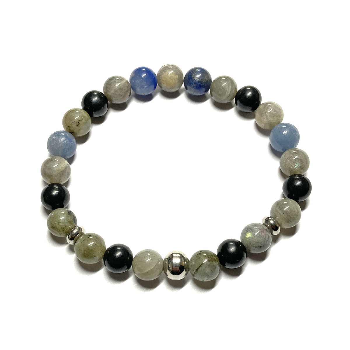 Bracelet Boules en Labradorite, Aventurine Bleue & Shungite