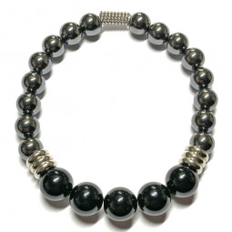 Bracelet Boules en Onyx & Hématite