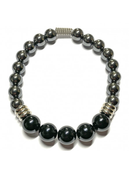 Bracelet Boules en Onyx & Hématite