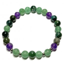 Bracelet Boules en Améthyste, Agate Mousse & Aventurine Verte