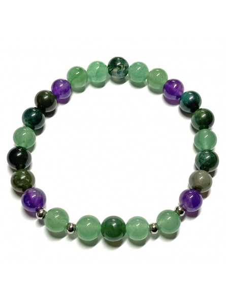 Bracelet Boules en Améthyste, Agate Mousse & Aventurine Verte