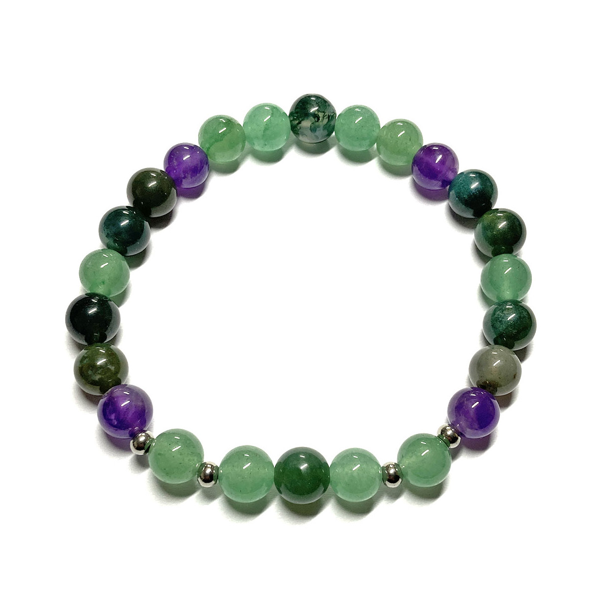 Bracelet Boules en Améthyste, Agate Mousse & Aventurine Verte