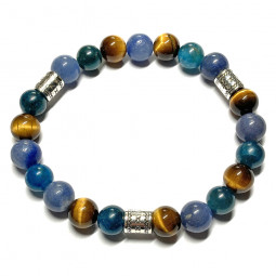 Bracelet Boules en Apatite, Œil de Tigre et Aventurine Bleue