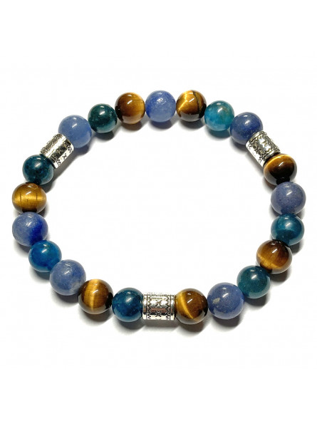 Bracelet Boules en Apatite, Œil de Tigre et Aventurine Bleue