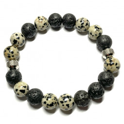 Bracelet Boules Création en Jaspe Dalmatien & Basalte