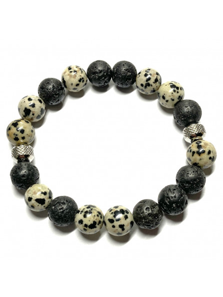 Bracelet Boules Création en Jaspe Dalmatien & Basalte