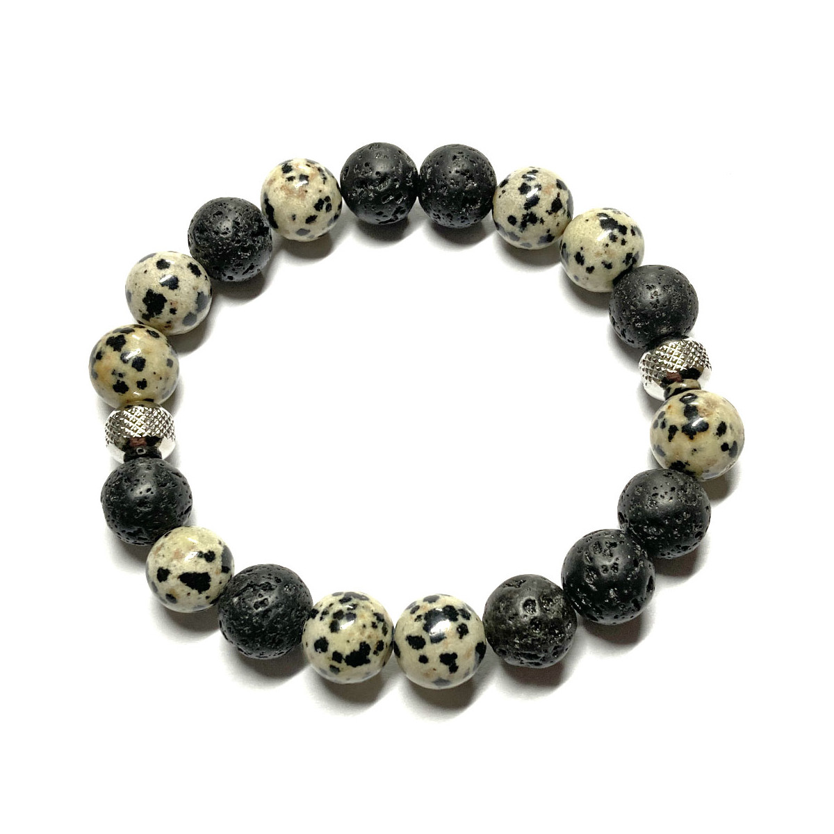 Bracelet Boules Création en Jaspe Dalmatien & Basalte
