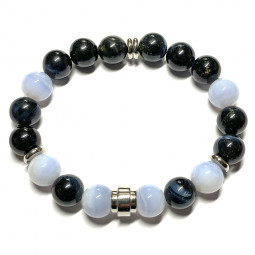 Bracelet Boules en Œil de Faucon & Calcédoine