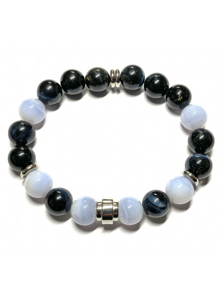 Bracelet Boules en Œil de Faucon & Calcédoine