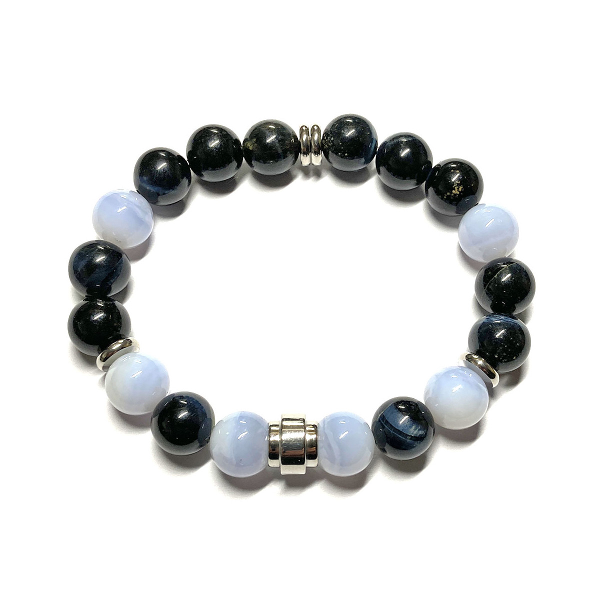 Bracelet Boules en Œil de Faucon & Calcédoine