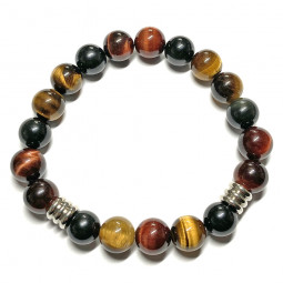 Bracelet boules en Œil de Tigre, Œil Céleste et Œil  de Taureau