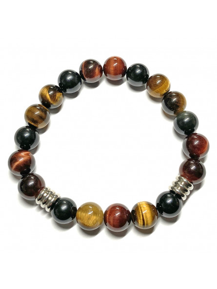 Bracelet boules en Œil de Tigre, Œil Céleste et Œil  de Taureau