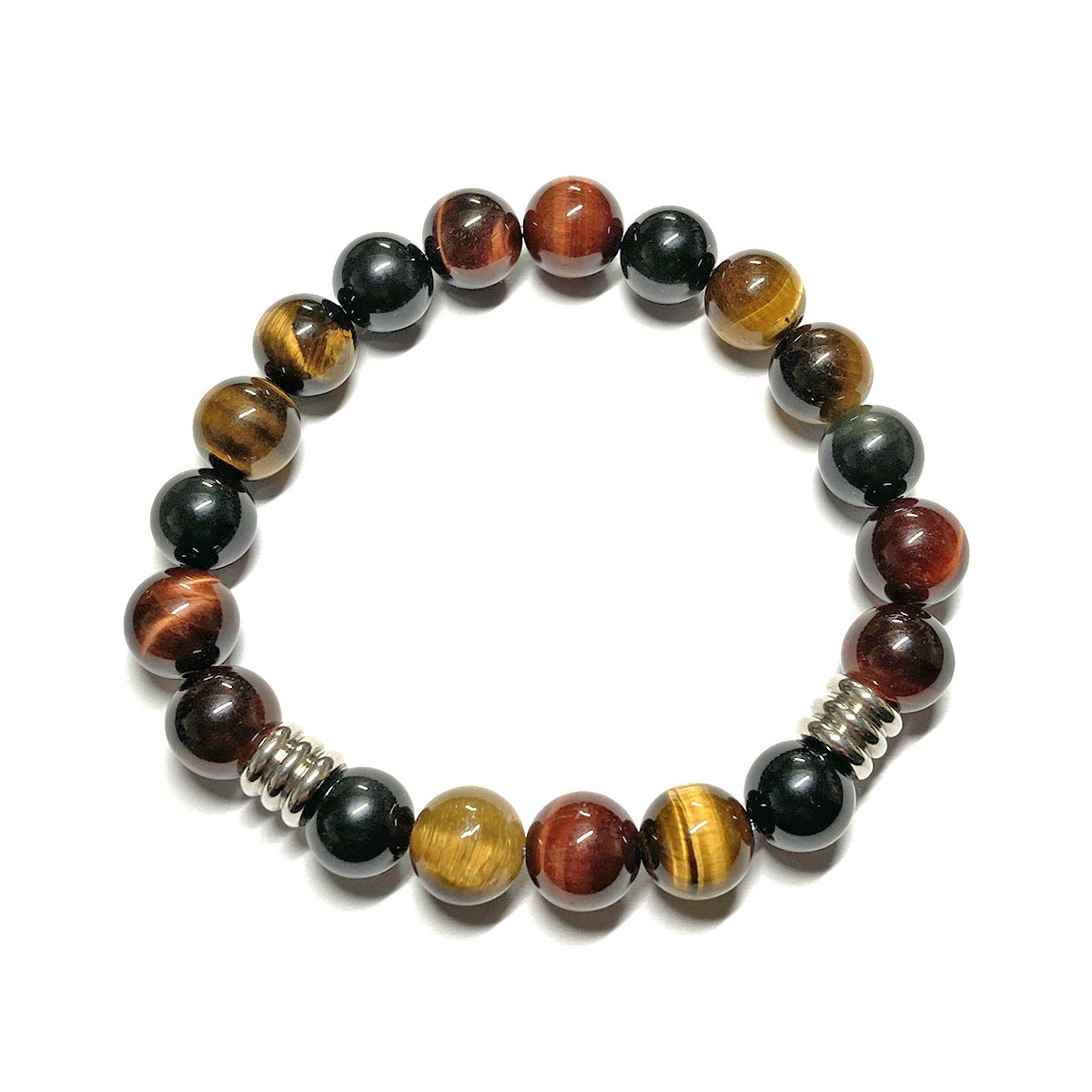 Bracelet boules en Œil de Tigre, Œil Céleste et Œil  de Taureau