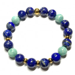 Bracelet Boules en Lapis Lazuli & Amazonite