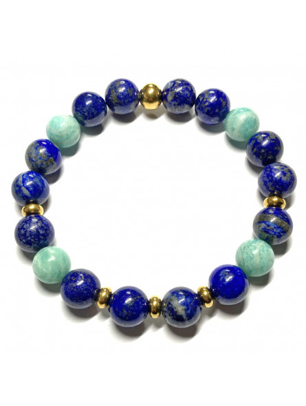 Bracelet Boules en Lapis Lazuli & Amazonite