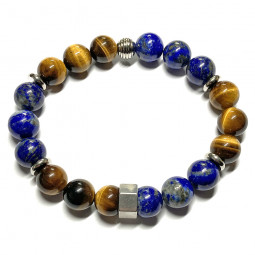 Bracelet Boules en Lapis Lazuli & en Œil de Tigre