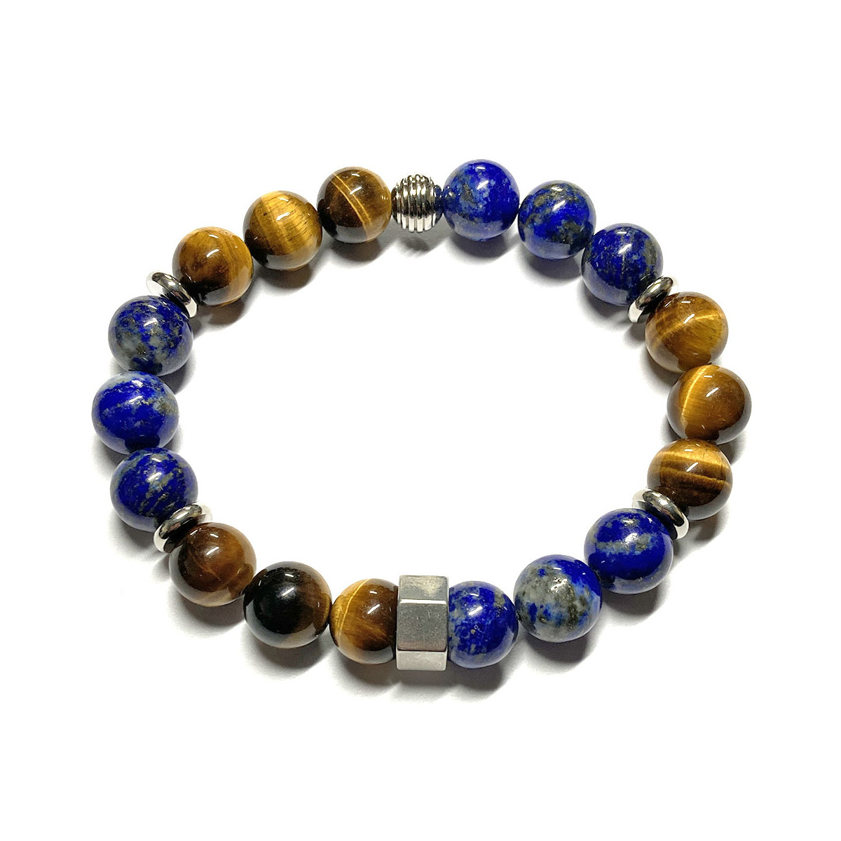 Bracelet Boules en Lapis Lazuli & en Œil de Tigre