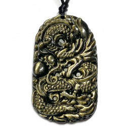 Pendentif en Obsidienne Dorée - Dragon