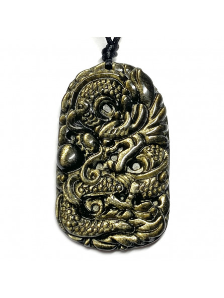 Pendentif en Obsidienne Dorée - Dragon