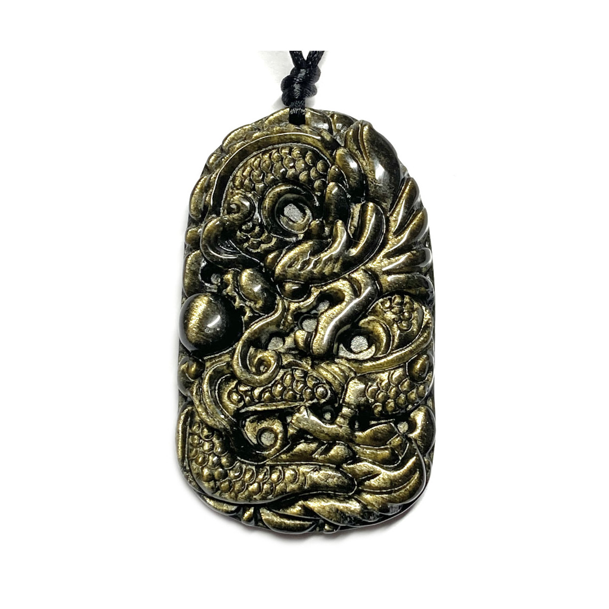 Pendentif en Obsidienne Dorée - Dragon