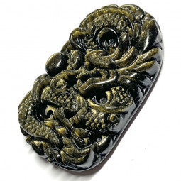 Pendentif en Obsidienne Dorée - Dragon