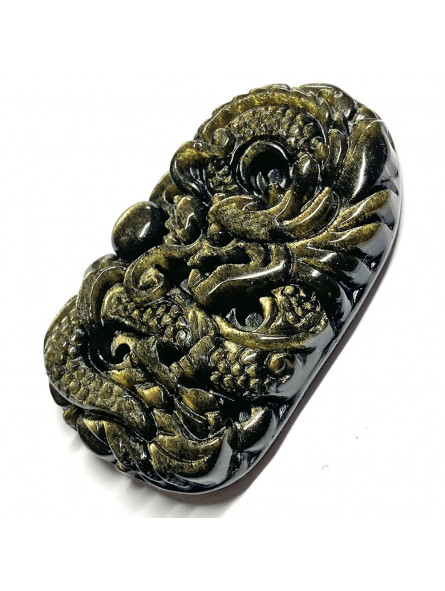 Pendentif en Obsidienne Dorée - Dragon