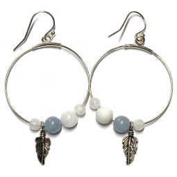 Boucles d'Oreilles en Pierre de Lune, Angélite & Argent