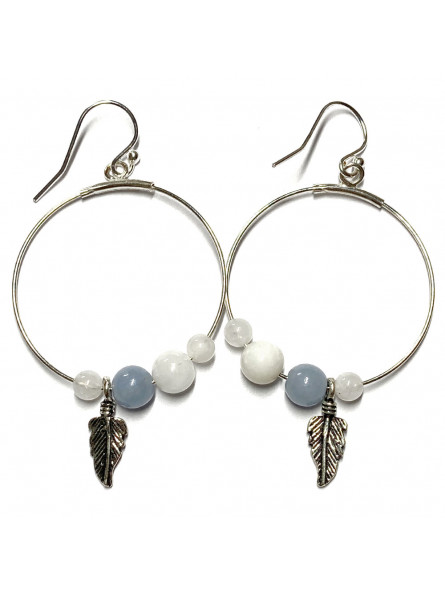 Boucles d'Oreilles en Pierre de Lune, Angélite & Argent
